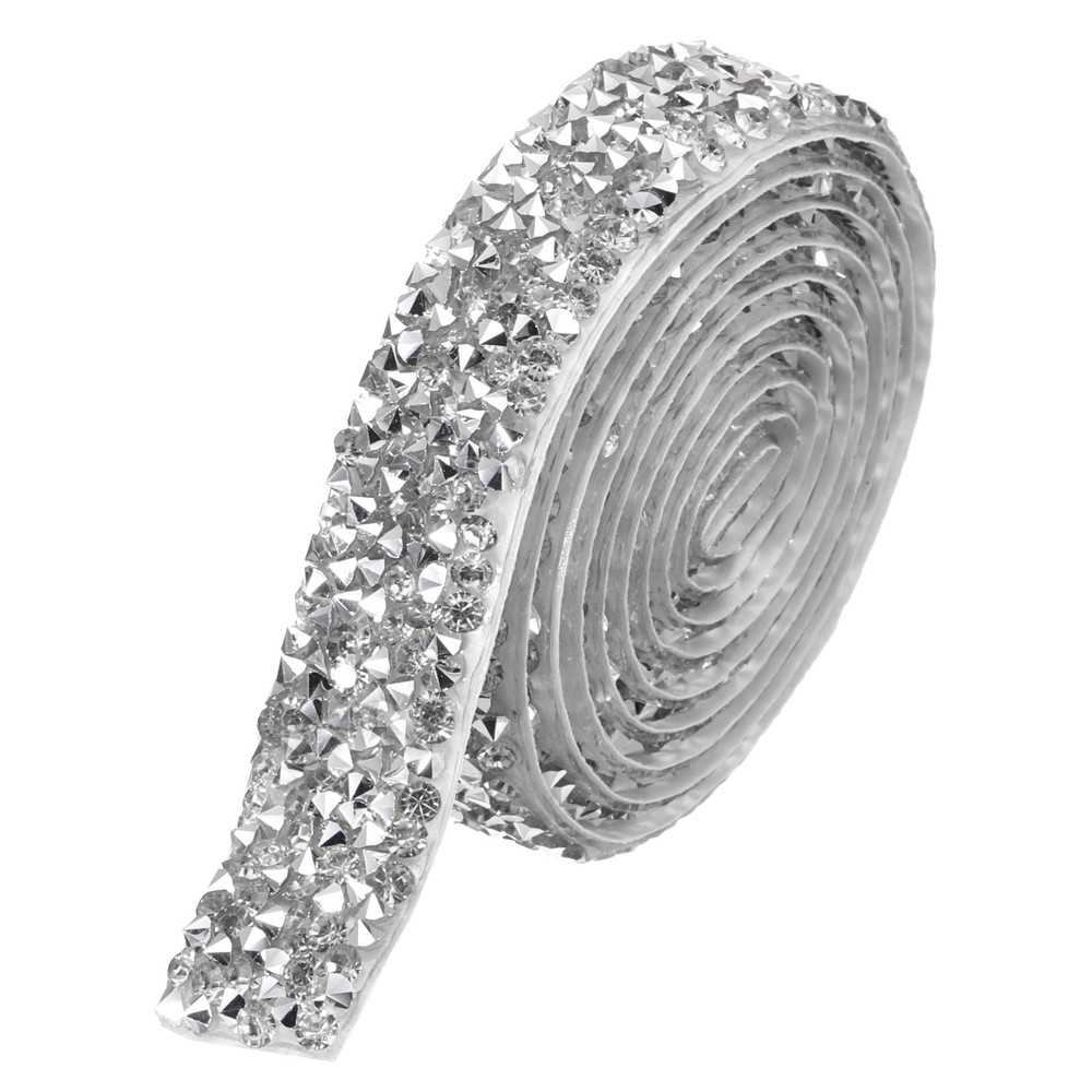3/5 Inch x 1 Yard Crystal Rhinestone Sticker Ribbon Silver