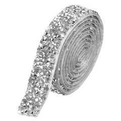 3/5 Inch x 1 Yard Crystal Rhinestone Sticker Ribbon Silver
