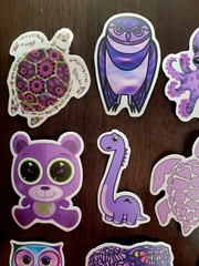 STICKERS x 10 Purple Inspiration Owl Turtle Elephant Bear Pony Dino Eiffel 32B1