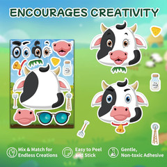Cow Stickers 24 Pcs Make-A-Face Mix and Match Sticker Sheets for Kids Cute Cow P