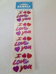 HAMBLY STUDIOS STICKERS RAINBOW GLITTER SHIMMER PRISMATIC I LOVE YOU WITH HEARTS