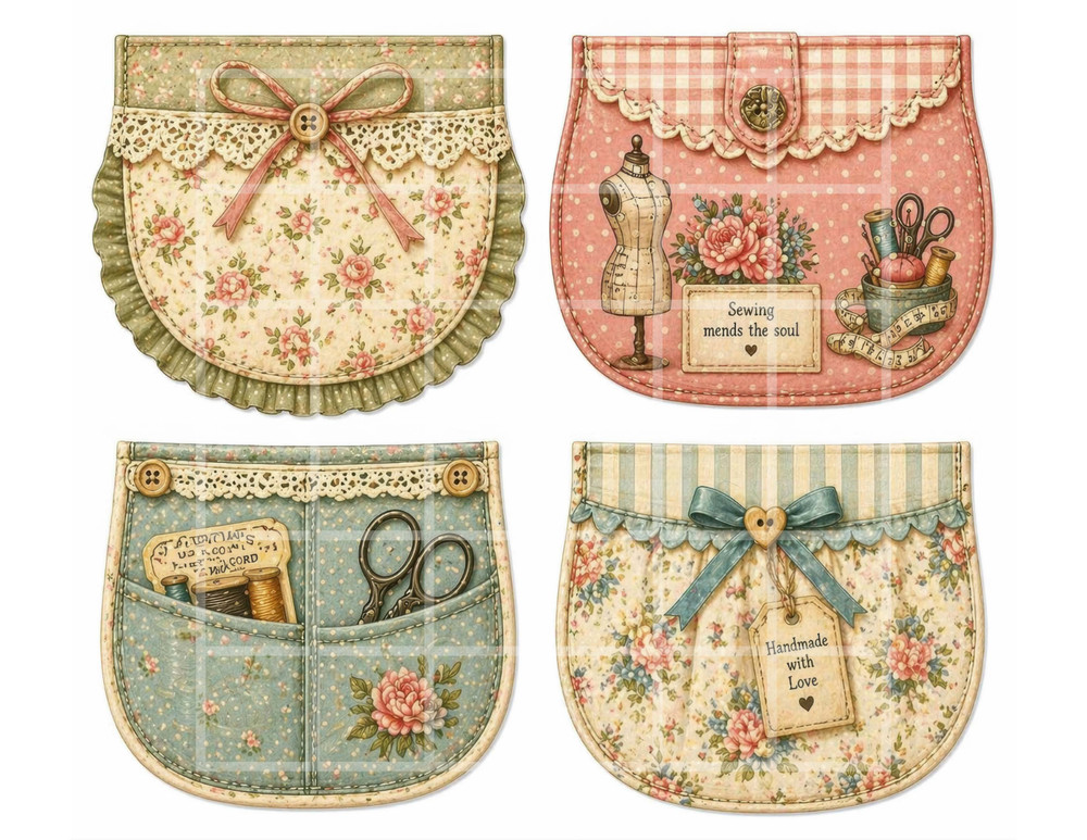 1 Pg Sewing Pockets For Card Toppers Junk Journal Supplies Scrapbook Ephemera