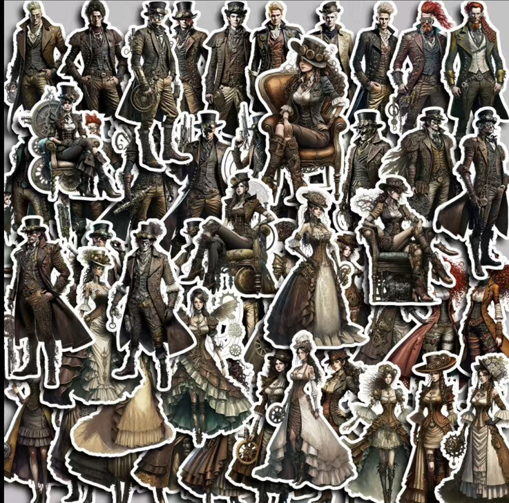 10pcs Retro Steampunk Figures ￼Stickers- Scrapbook, Journal, DIY Crafts & Cards