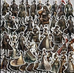 10pcs Retro Steampunk Figures ￼Stickers- Scrapbook, Journal, DIY Crafts & Cards