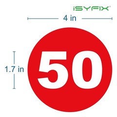 iSYFIX Red Consecutive Number Stickers – 1 to 50, 4-inch, 1 set – Vinyl Self …