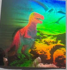 1992 HOLO T-REX STICKER with PTERODACTYL in BACKGROUND-GREAT DEPTH-GREAT COLORS