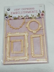 P13 Light Chipboard Embellishments Bundle 11 asst 4×6″ framew/engraved pieces