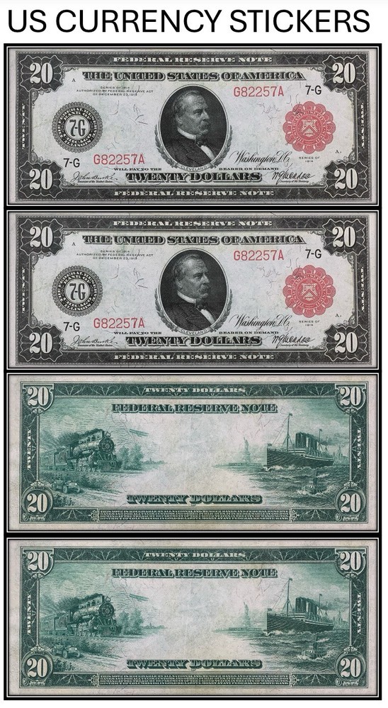 $20 1914 Federal Reserve Note Red Seal (US CURRENCY STICKERS) (Lot OF 2)