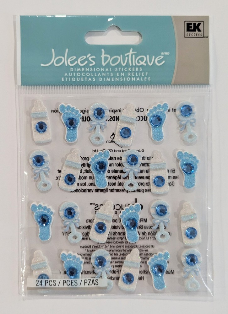 Jolee’s Baby Boy Icon Repeats Scrapbooking Stickers Bottles Rattles Footprints