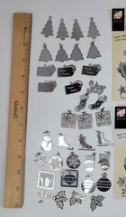 78 Pc Silver Metal Christmas Embossed Embellishments Charms Tree Stocking Mitten