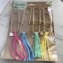 4″ Jumbo Gold Journal Paper Clips with 3″ Tassel & Heart Charm 4 Pc Set Planner