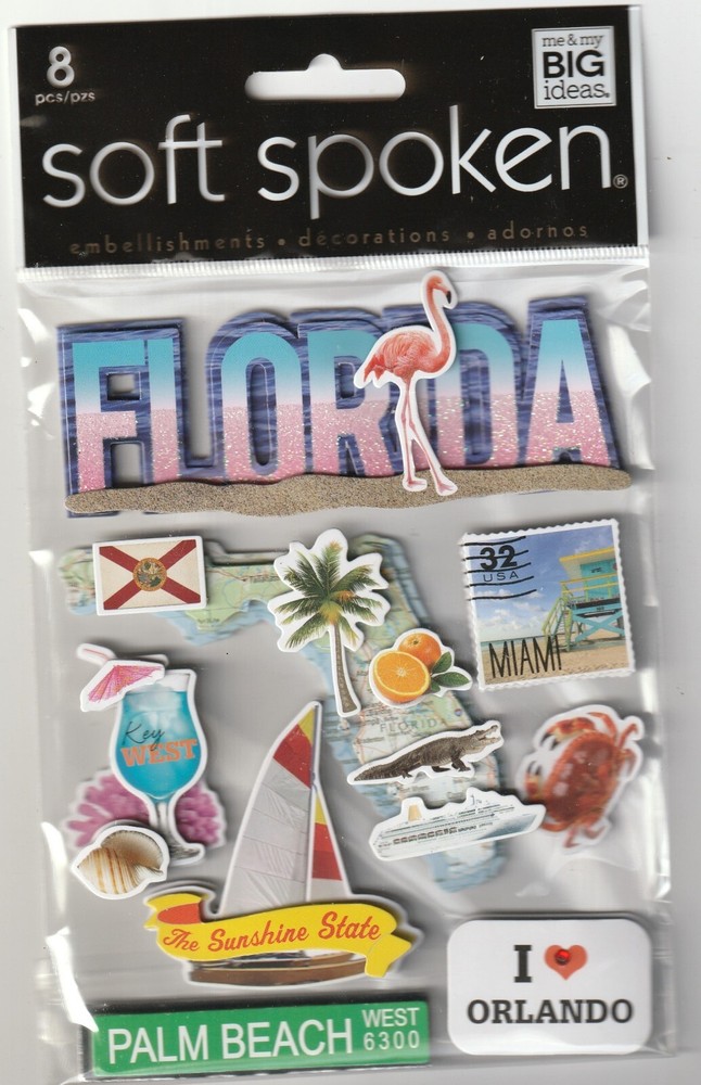 RARE! MAMBI Soft Spoken 3D stickers FLORIDA Beach Theme 98004 Fast FREE Ship!