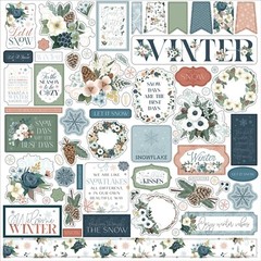(1) 12×12 Sheet Carta Bella Paper WINTER WONDERLAND Scrapbook Element Stickers