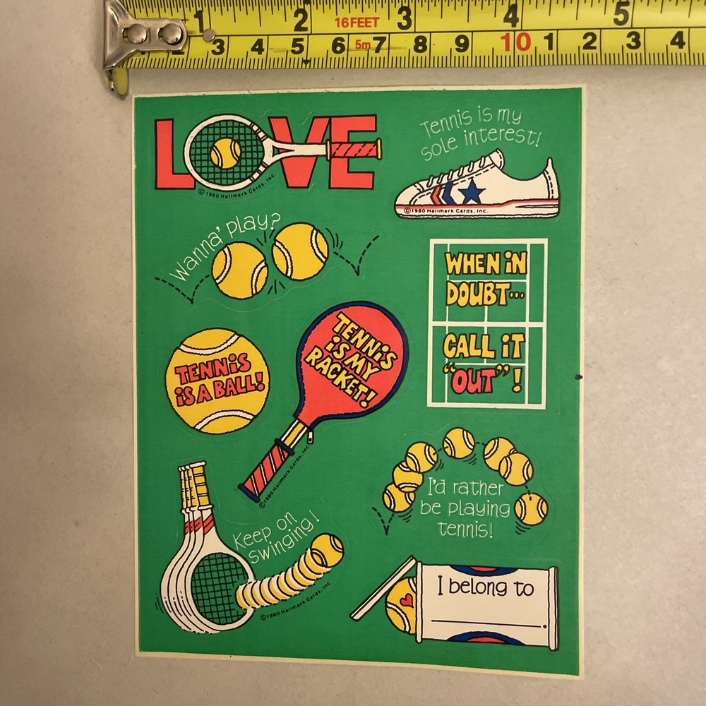 1980 VTG HALLMARK COMIC TENNIS RACKET & BALLS STICKERS