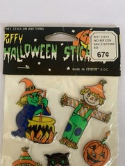 Vtg Halloween Puffy Stickers Taiwan Lot of 3 Owl Pumpkin Ghost Skeleton NOS