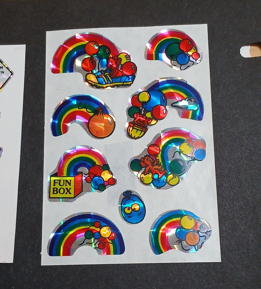 Vintage 1980s Vending Machine Prism Sticker Sheets Snail Rainbow Alien Lot of 10