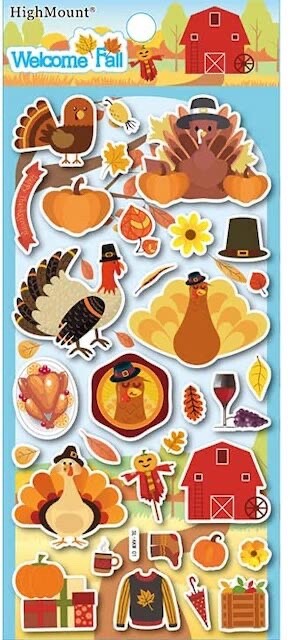 Thanksgiving Fun Puffy Stickers Planner Supply Party Crafts Turkey Pumpkin