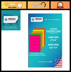 Bright Neon Fluorescent Stickers – 2″ x 4″ Assorted Labels – 250 Pack for Crafti