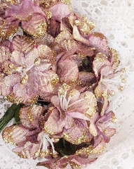 PINK ORCHID & GOLD Glitter CAPRI – 24Pk FABRIC 35mm Across Wire Stems 7-8cm MHZ