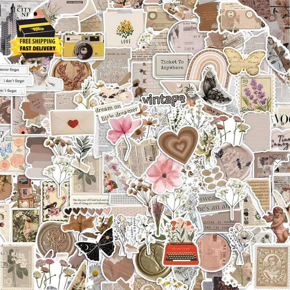 120Pcs Mixed Vintage Stickers, Waterproof Scrapbook Aesthetic Sticker for Daily