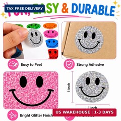 1000 PCS Glitter Smiley Face Stickers for Kids – 1 Inch Round Holographic Happy