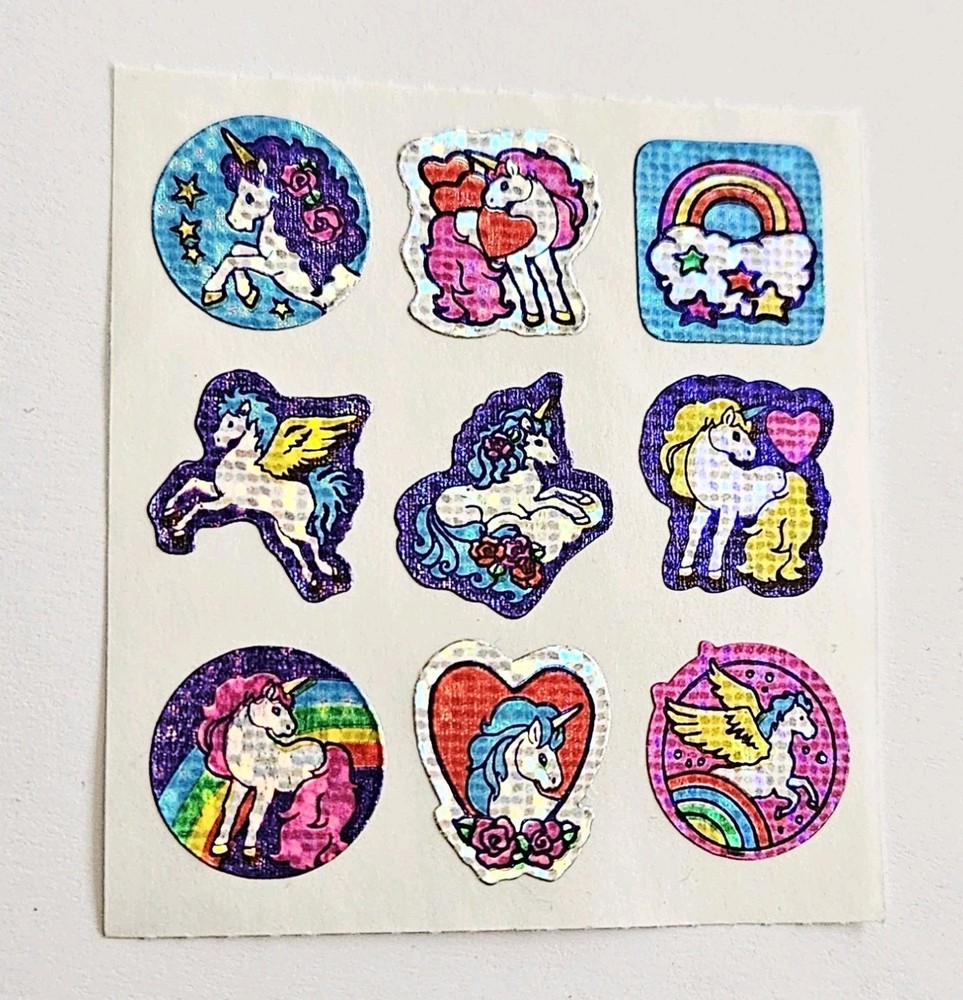 Vtg 80s Noteworthy Sticker Unicorns & Pegasus VHTF rainbow fantasy prismatic