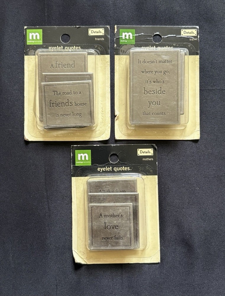 Making Memories Metal Eyelet Quotes Charms Scrapbooking Craft Lot Of 3 Packs NEW