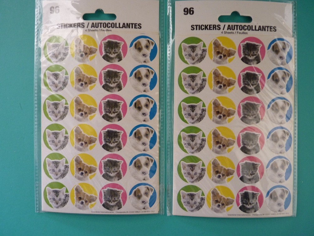 KITTEN & PUPPY STICKERS (2) Sealed Packs (8) Sheets