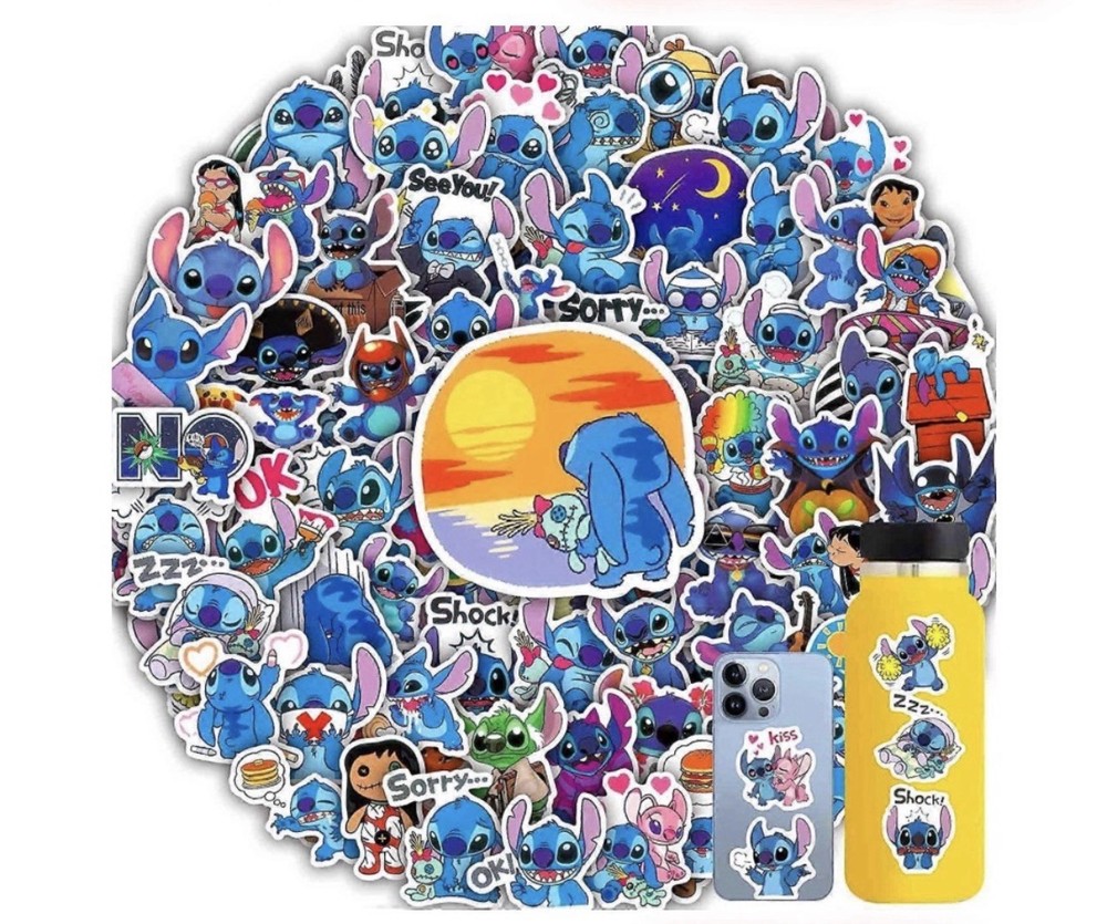 100 Pack Stitch Stickers – Waterproof Vinyl, Water Bottles, Laptop Stickers