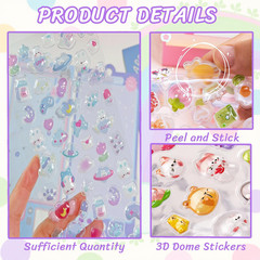3D Puffy Stickers, 10 Sheets 500+ PCS Mini Kawaii Resin Decorative Stickers for