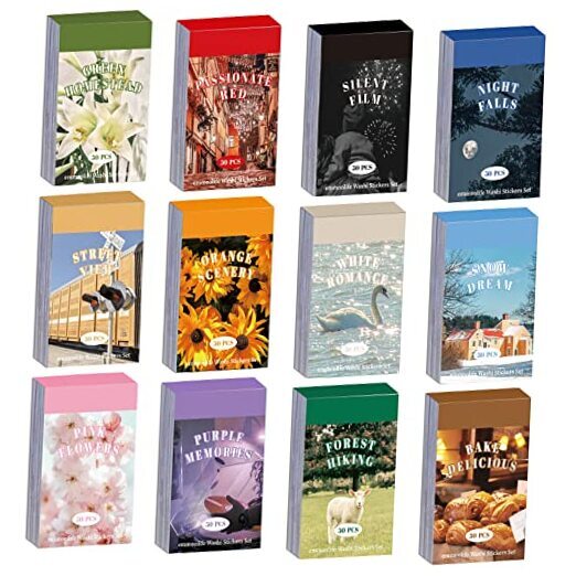 12 Sets 600 Sheets Washi Stickers for Journaling, Daily Quote Flower Chic Style