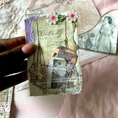 20pc Shabby Chic Junk Journal Making Kit, Handmade Ephemera, Cards, Lace Pockets