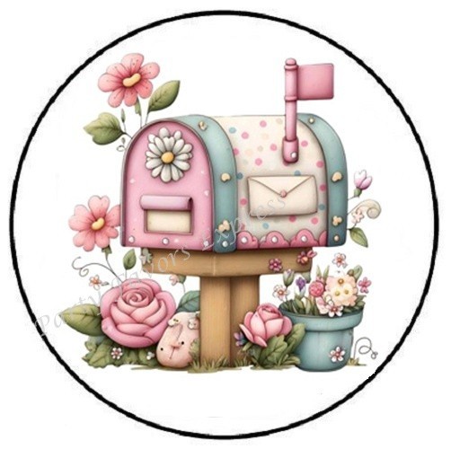 PINK MAILBOX WITH FLOWERS ENVELOPE SEALS LABELS STICKERS PARTY FAVORS