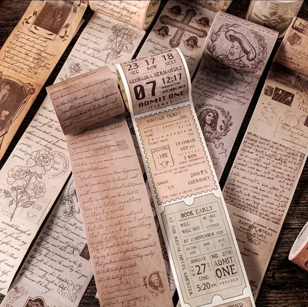 Sheet of Vintage/Retro Letters Tickets Murals Poetry Washi Tape Stickers