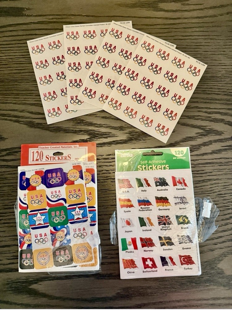 VTG 2000s Rare USA United States Olympics Sticker Lot TCM & Eureka Country Flags