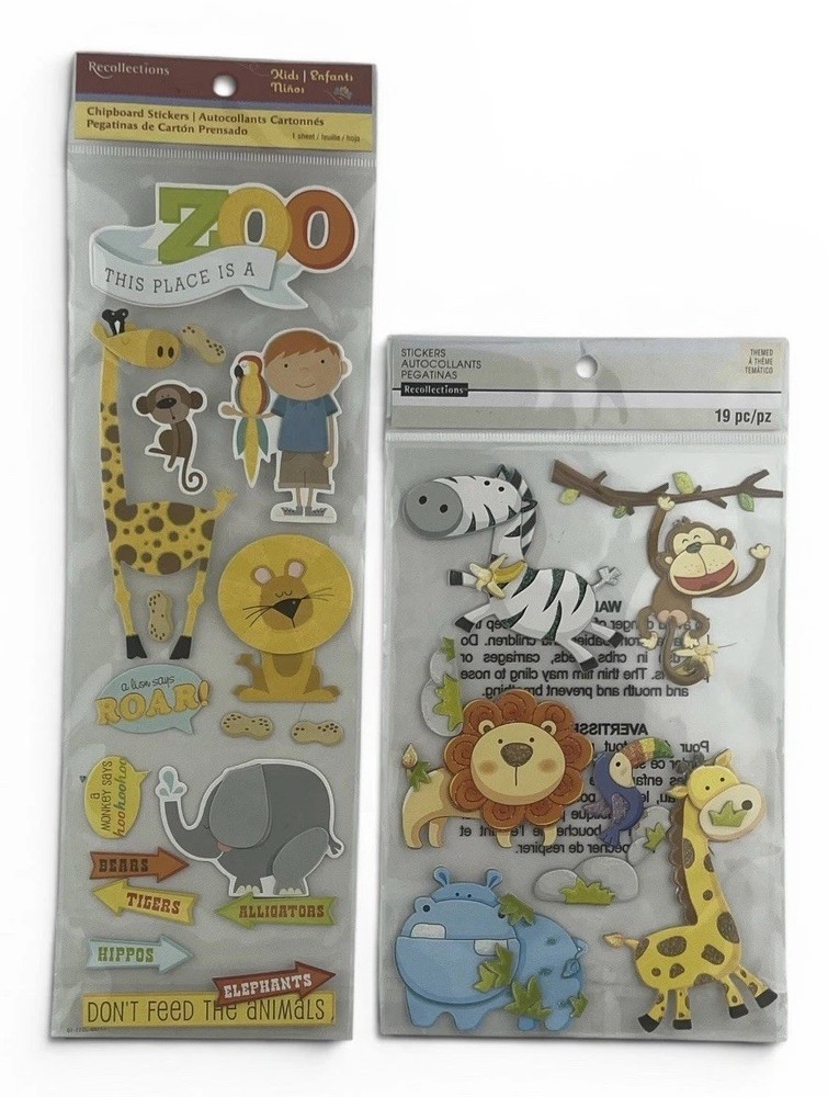Recollections Zoo Animals Scrapbooking Chipboard Stickers 2 Packages 36 Pcs