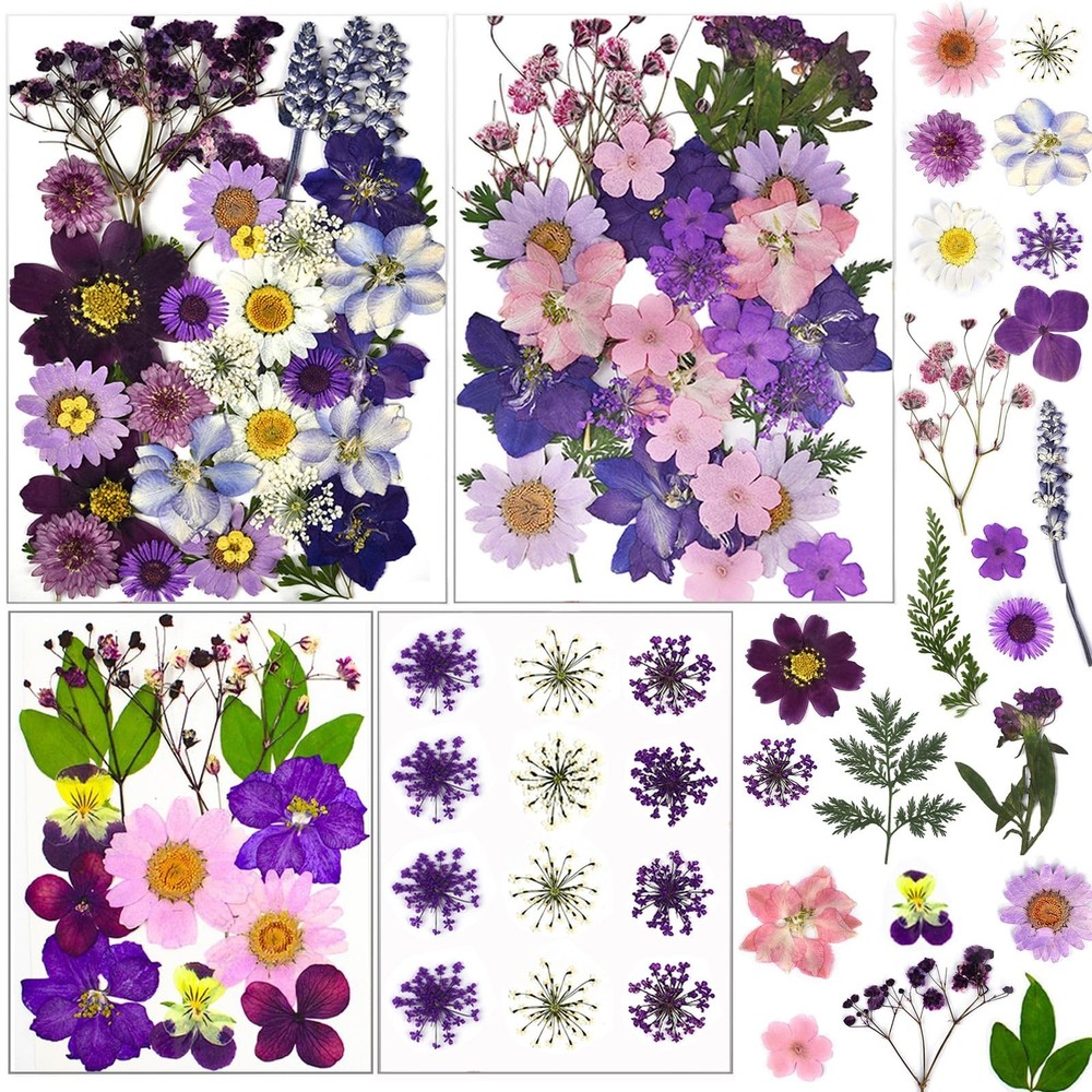 92 Pcs Purple Dried Pressed Flowers Real Natural Leave Petals for DIY Resin C…