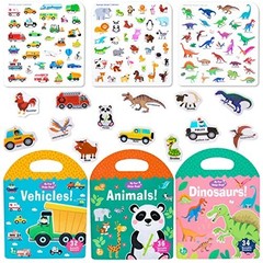 3 Pack Reusable Jelly Sticker Books for Toddlers 1-4 Years, Travel Activity Toys