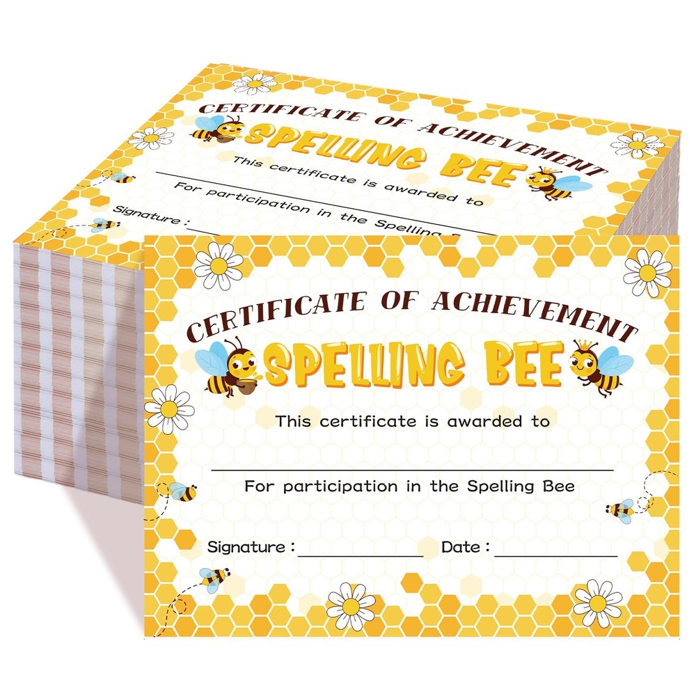 100 Pcs Spelling Bee Achievement Award Certificates 11×8 inch Recognition