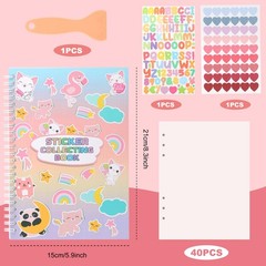 Reusable Sticker Book,A5 Sticker Collecting Book with Spatula and Heart Label…