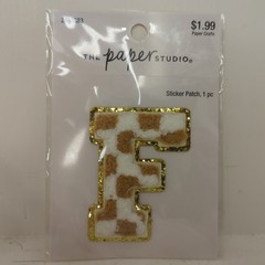 The Paper Studio Chenille F Brown White Checker Sticker Patch Alphabet Letter