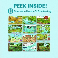 Toddler Travel Essentials: Animal Sticker Book with 12 Scenes & Coloring Pages