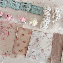 Ribbon Roses Floral Fabric Samples Scrapbooking Supplies Slow Stitch