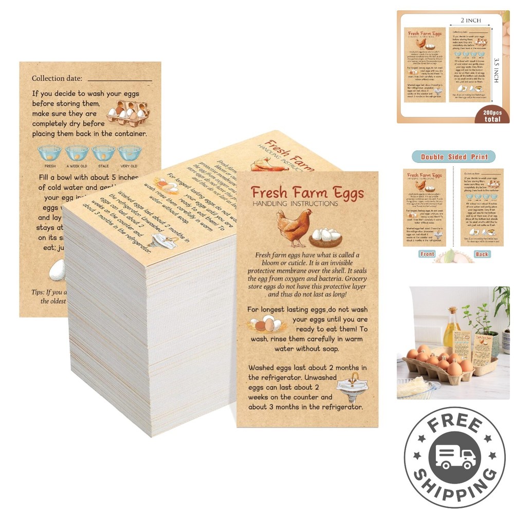 Fresh Farm Eggs Handling Instruction Cards 2 x 3.5» Egg Carton Stamp Bulk La…
