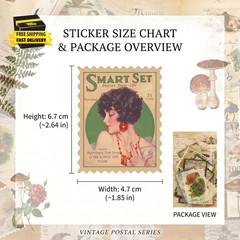 60Pcs Vintage Postage Stamp Stickers, Aesthetic Botanical Deco Paper Sticker for