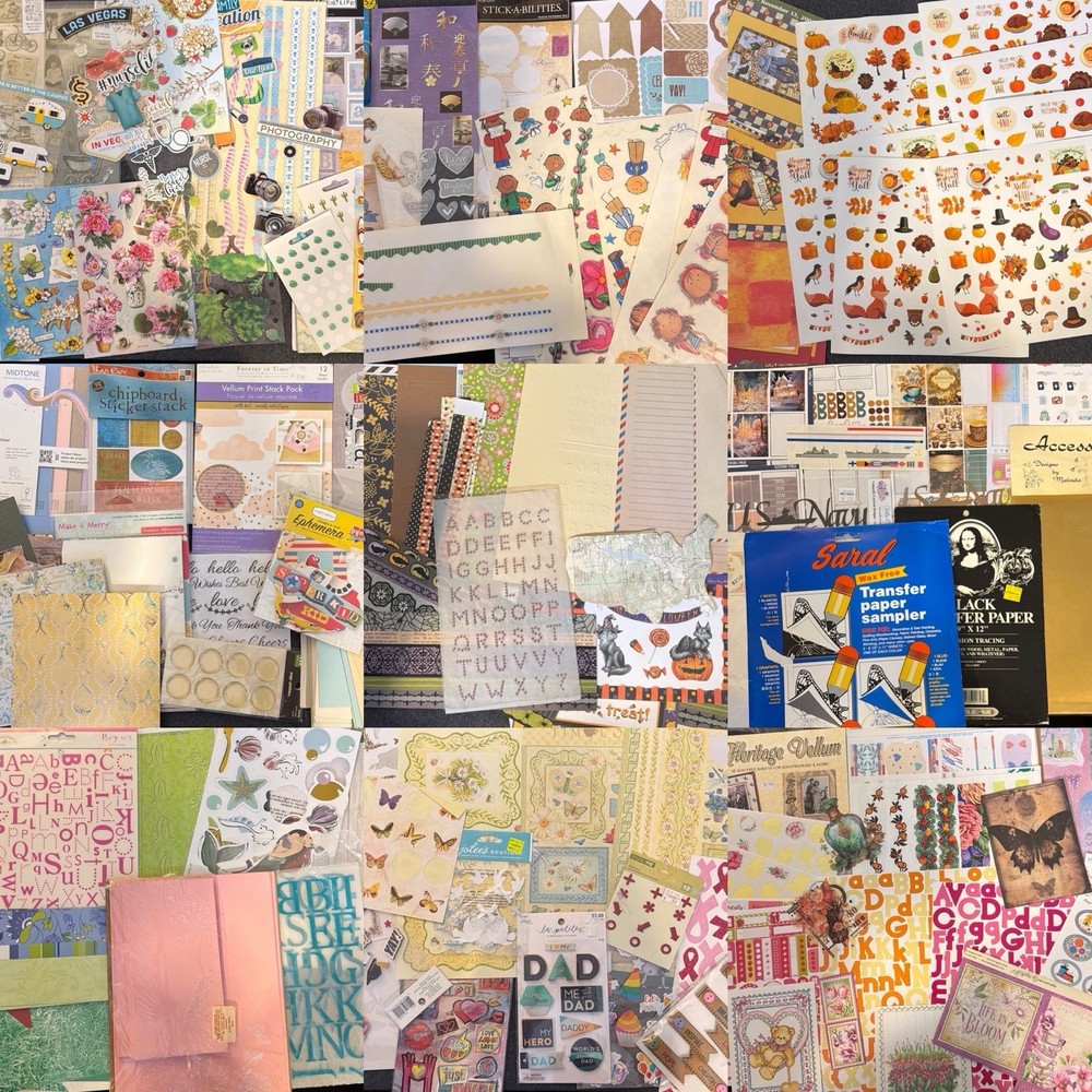 Huge Scrapbooking Craft Bulk Lot Stickers, Paper, Transfers & More