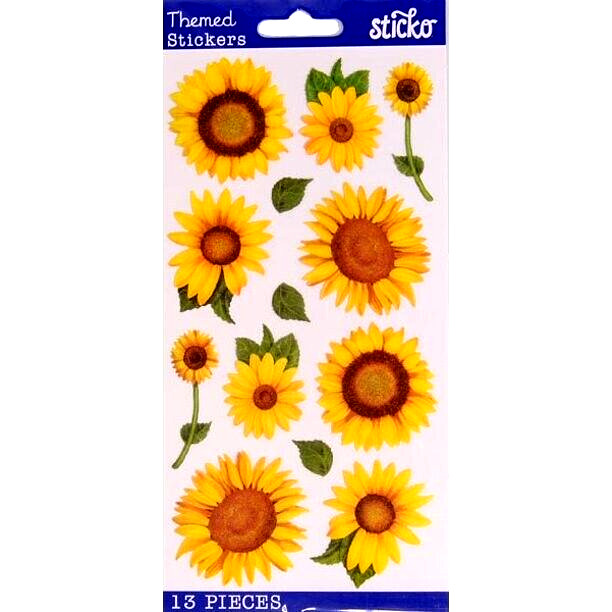 FLOWERS Sunflower Bloom Flower Sunflowers Bright Yellow Gold Sticko Stickers