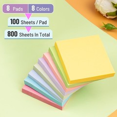 Sticky Notes 3×3 Inches, 8 Pads, 800 Sheets, 8 Color Sticky Note Pads, Premiu…