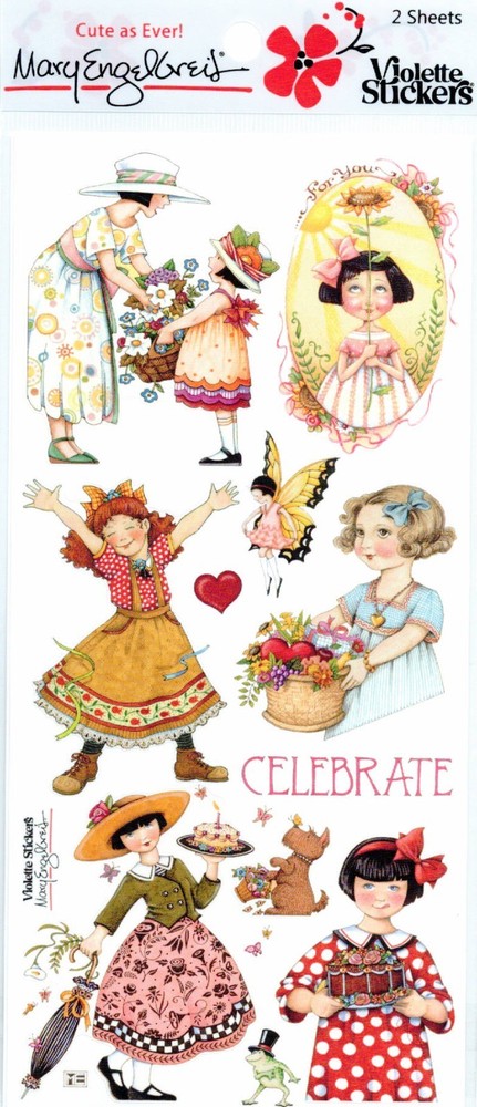 Mary Engelbreit-Celebrate Mother Flowers Birthday Cake Violette 2 STICKER SHEETS