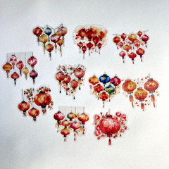 Red Lantern Stickers Gold Foil Scrapbook Junk Journal Collage